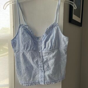 Aerie Blue Sleeveless Ruffled Crop Camisole